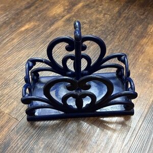 Cast Iron Enamel Caddy for Salt Pepper Shakers Cobalt Blue Heavy